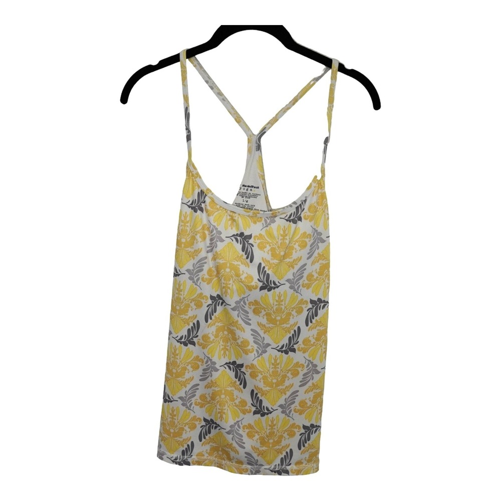 Nordic Track Yoga Yellow Gray Damask Racer Back Tank Top‎ Shelf Bra Size L